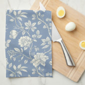 かわいいロマンチックな青いクリーム色の花 キッチンタオル (四つ折り)