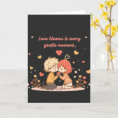 かわいいロマンチックアニメカップル - ラブモーメント カード (黄色い花)