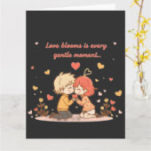 かわいいロマンチックアニメカップル - ラブモーメント カード (黄色い花)