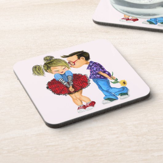 かわいいロマンチックカップル - 愛 - キス コースター (左側)