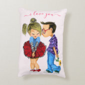 かわいいロマンチックカップル - 愛 - 愛してる - キス アクセントクッション (裏面(縦))