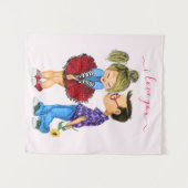 かわいいロマンチックカップル - 愛 - 愛してる - キス タペストリー (正面(横))