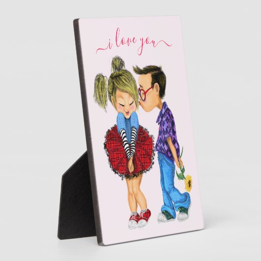 かわいいロマンチックカップル - 愛 - 愛してる - キス フォトプラーク (側面)