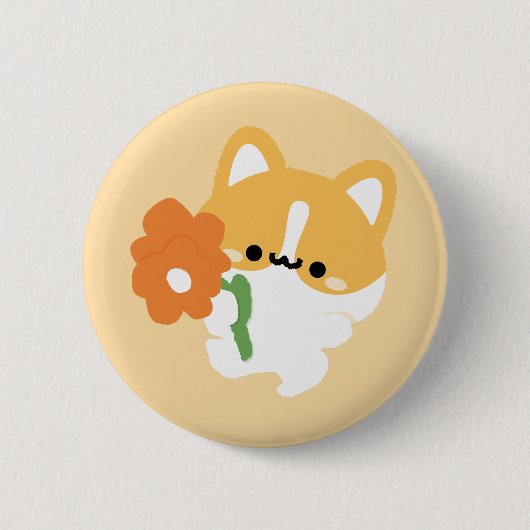 かわいいロマンチックコーギー 缶バッジ (正面)