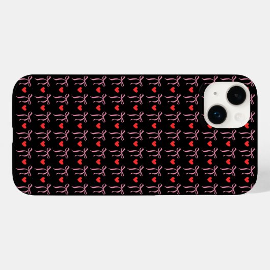 かわいいロマンチックピンクの弓&赤いハート Case-Mate iPhoneケース (裏面 (横))