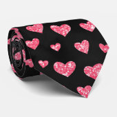 かわいいロマンチックピンクグリッターハートオンブラックトレンディー ネクタイ (ロール)