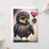 かわいいロマンチックフクロウバレンタインデー カード (正面/裏面インサイチュ)