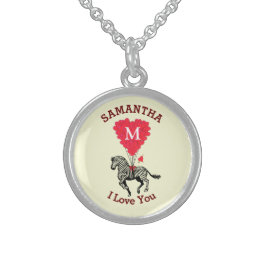 かわいいロマンチックモノグラムのハートバレンタイン スターリングシルバーネックレス