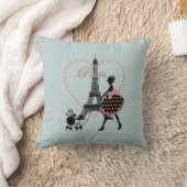 かわいいロマンチックヴィンテージガール歩くフランスのプードル クッション (ブランケット)