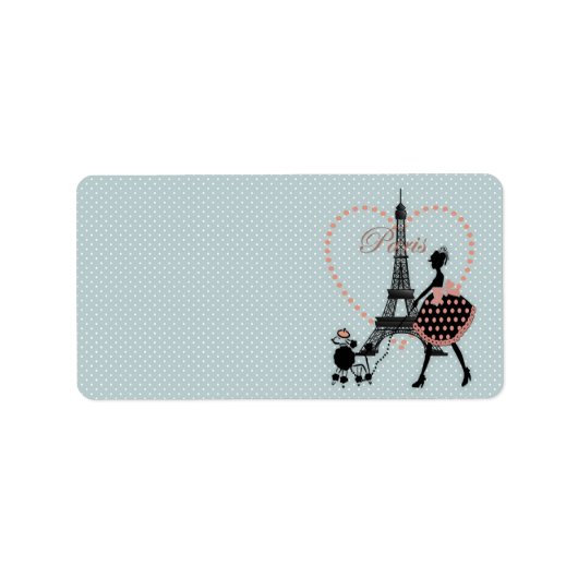 かわいいロマンチックヴィンテージガール歩くフランスのプードル ラベル (正面)