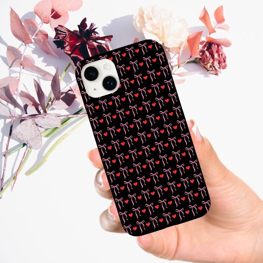 かわいいロマンティックなピンクのリボンと赤いハート Case-Mate iPhoneケース