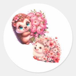 かわいいロマンティックな花のハリネズミ デュオ イラスト ラウンドシール