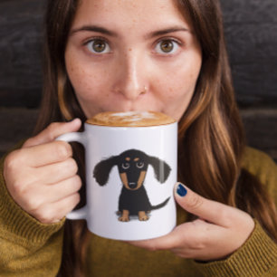 かわいいロングヘアのダックスフントの子犬 コーヒーマグカップ