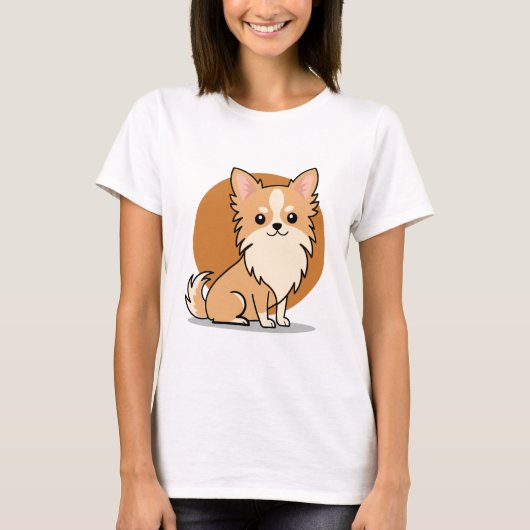 かわいいロングヘアのチワワのキャラクター Tシャツ (正面)