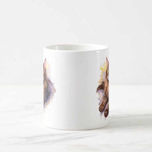 かわいいロングヘアタブビーキャットウォーターイラストレーション コーヒーマグカップ (中央)