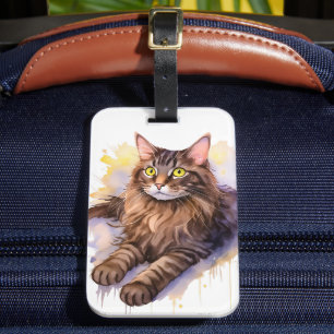 かわいいロングヘアタブビーキャットウォーターイラストレーション ラゲッジタグ