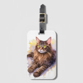 かわいいロングヘアタブビーキャットウォーターイラストレーション ラゲッジタグ (正面縦)