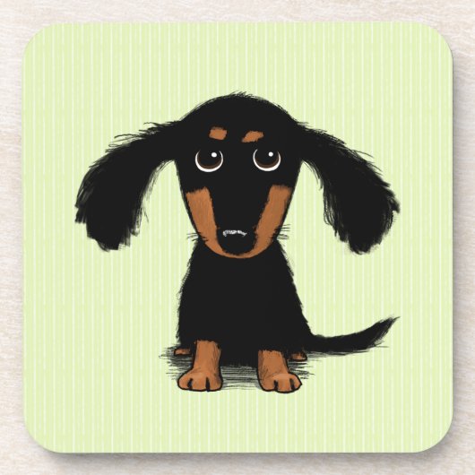 かわいいロングヘアダックスフンドの子犬 コースター (正面)