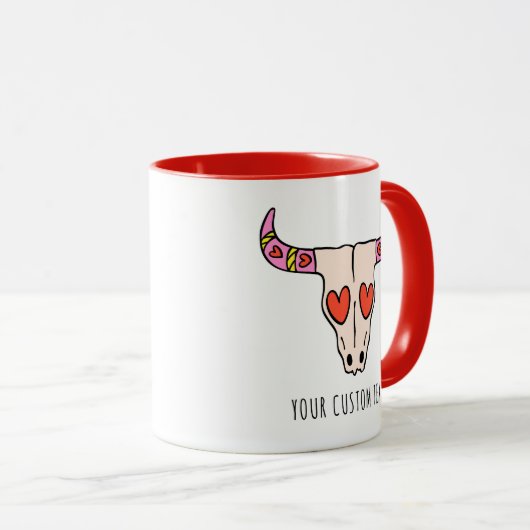 かわいいロングホーンパーソナライズされたスカルバレンタインデー マグカップ (正面右)
