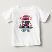 かわいいロンドンの2階建てバスとテディベア ベビーTシャツ (正面)