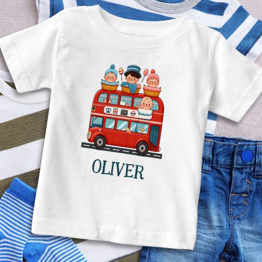 かわいいロンドンの2階建てバスと魅力的な赤ちゃん ベビーTシャツ