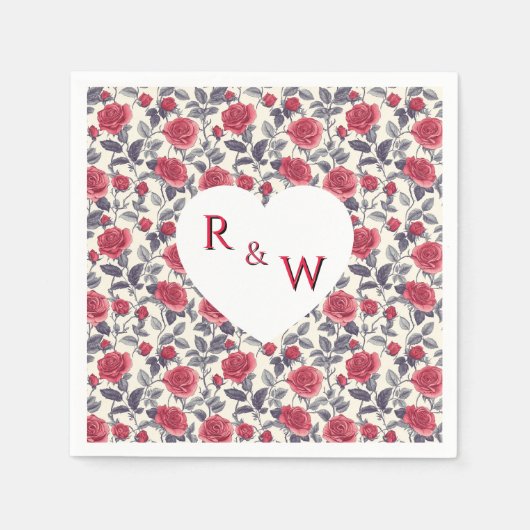 かわいいローズウェディングナプキン スタンダードカクテルナプキン (正面)