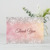 かわいいローズゴールドの偽のシルバーグリッター サンキューカード (スタンド正面)