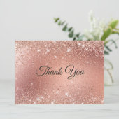 かわいいローズゴールドの偽グリッター サンキューカード (スタンド正面)