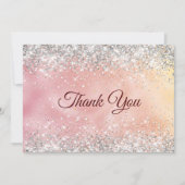 かわいいローズゴールドの偽シルバーグリッター サンキューカード (正面)