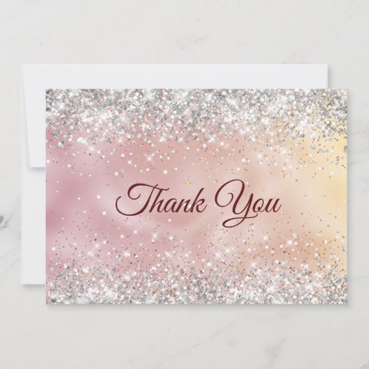 かわいいローズゴールドの偽シルバーグリッター サンキューカード (正面)