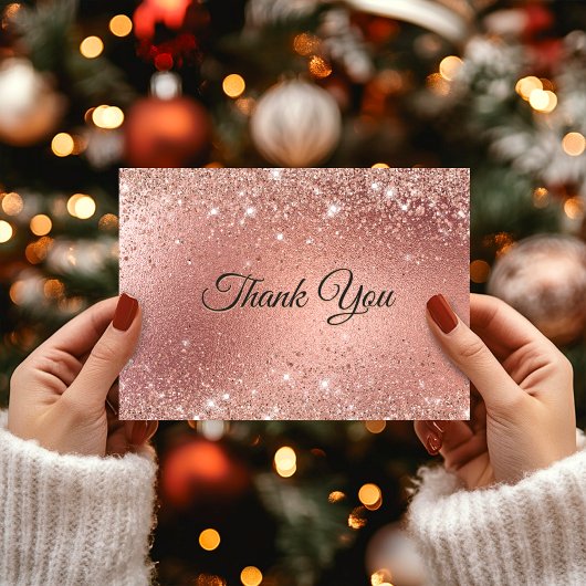 かわいいローズゴールドの疑似グリッター サンキューカード