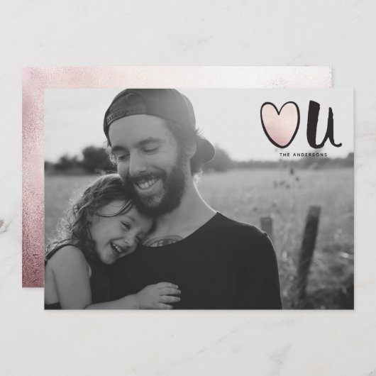 かわいいローズゴールドハートの写真バレンタインデー シーズンカード (正面/裏面)