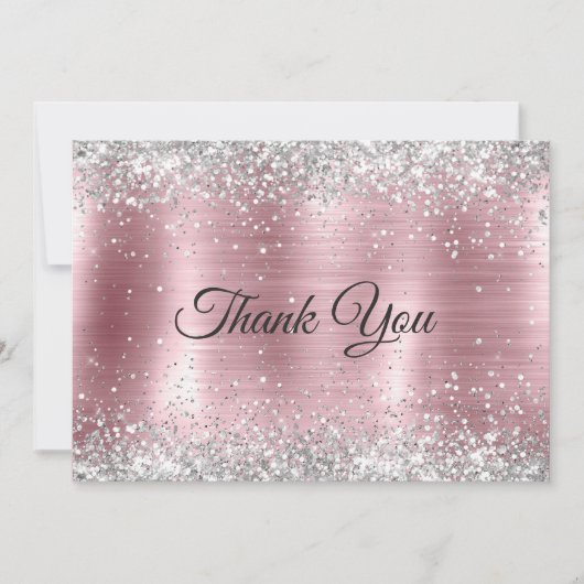 かわいいローズブッシュシルバー疑似グリッター サンキューカード (正面)