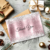 かわいいローズブッシュシルバー疑似グリッター サンキューカード