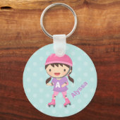 かわいいローラースケーター女子のための女の子 キーホルダー (正面)
