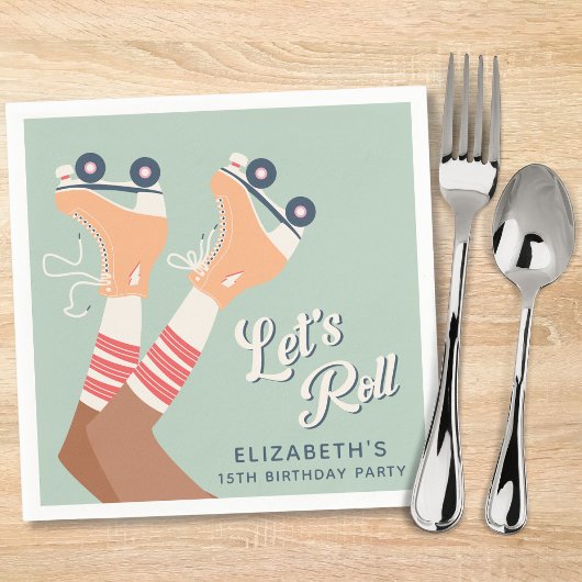 かわいいローラースケートで滑る誕生日パーティー スタンダードカクテルナプキン