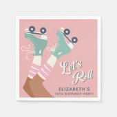 かわいいローラースケートで滑る誕生日パーティー スタンダードカクテルナプキン (正面)