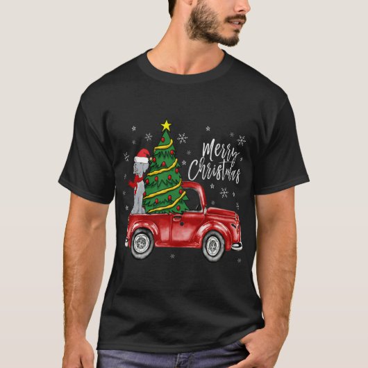 かわいいワイマラードッグトラックメリークリスマスドッグラブ Tシャツ (正面)