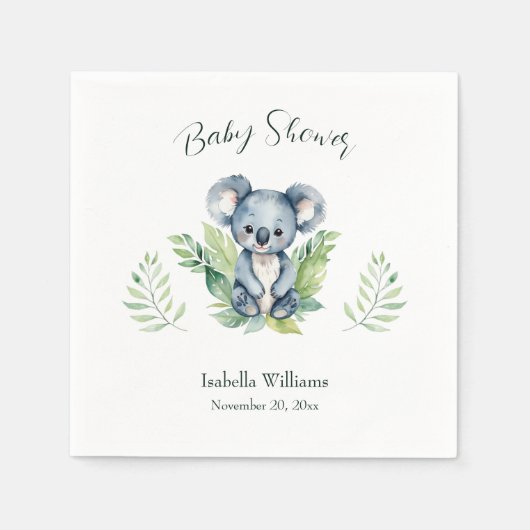 かわいいワイルドコアラ男女兼用ベビーシャワー スタンダードカクテルナプキン (正面)