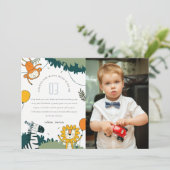 かわいいワイルドジャングル動物の子供写真誕生日 サンキューカード (スタンド正面)