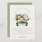 かわいいワイルドトロピカルジャングル動物の車の誕生日 サンキューカード (正面/裏面)