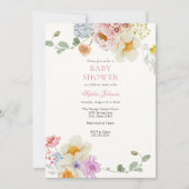かわいいワイルドフラワーのベビーシャワー 招待状 (正面)