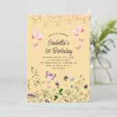 かわいいワイルドフラワーイエロー1歳の誕生日招待状 招待状 (スタンド正面)