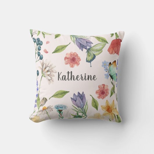 かわいいワイルドフラワーガールベビー子供部屋デコールモノグラム クッション (正面)