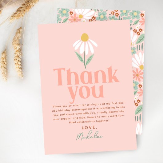 かわいいワイルドフラワーデイジーガールズ 誕生日お礼 サンキューカード