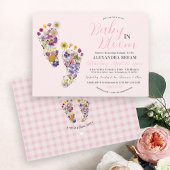 かわいいワイルドフラワーフットプリントベビーガールシャワー招待状 招待状