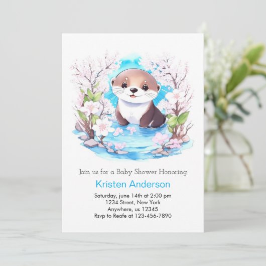 かわいいワイルドフラワーブルーボーイベビーシャワー 招待状 (スタンド正面)