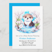 かわいいワイルドフラワーブルーボーイベビーシャワー 招待状 (正面/裏面)