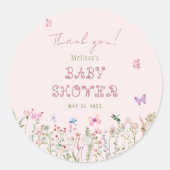 かわいいワイルドフラワーベビーガール赤ちゃんシャワー ラウンドシール (正面)
