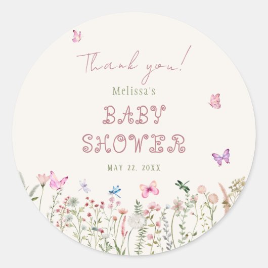 かわいいワイルドフラワーベビーガール赤ちゃんシャワー ラウンドシール (正面)
